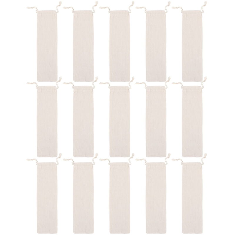 Feiyue - Lot de 15 sacs simples en coton et lin avec cordon de serrage, pochette de rangement pratique en paille (beige)