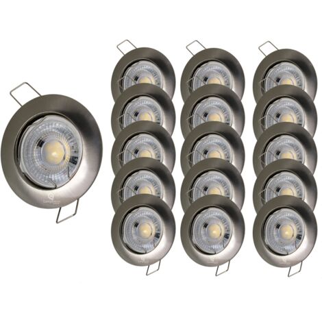 Lot de 15 Spot encastrable led fixe complet alu brossé blanc chaud 38°