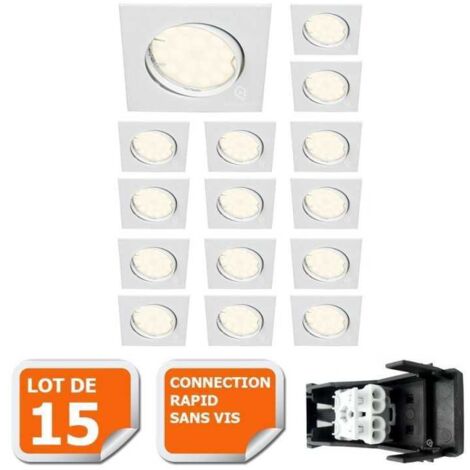 Lot de 15 spot encastrable orientable carré led smd gu10 230v blanc rendu environ 50w halogène