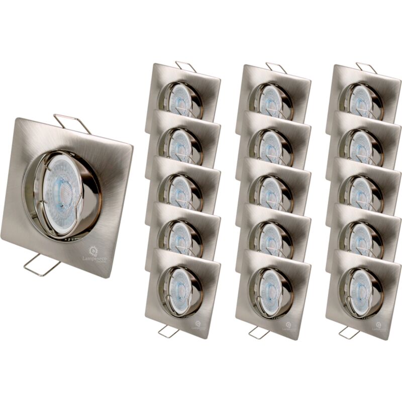 Lot de 15 Spot led carré 230v alu brossé 38° led blanc chaud