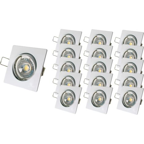 Lot de 15 Spot led carré blanc 230v 38° blanc chaud