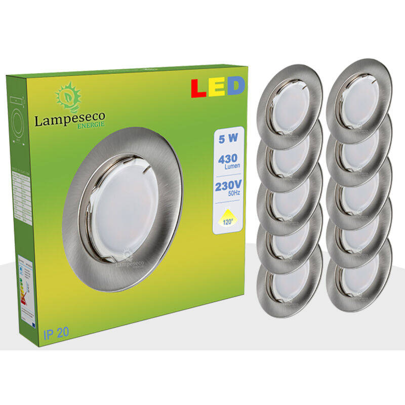 Lot de 15 Spot Led Encastrable Complete Alu Brossé Lumière Blanc Neutre 5W eq.50W ref.787