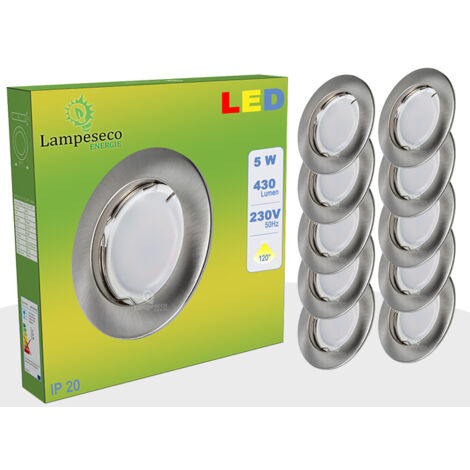 Lot de 15 Spot Led Encastrable Complete Alu Brossé Lumière Blanc Neutre 5W eq.50W ref.787