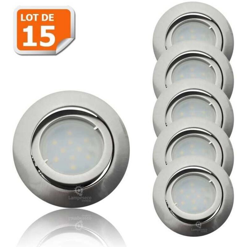 Lot de 15 Spot Led Encastrable Complete Satin Orientable lumière Blanc Chaud eq. 50W ref.209