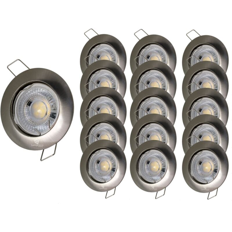 Lampesecoenergie - Lot de 15 Spot encastrable led fixe complet alu brossé blanc chaud 38°