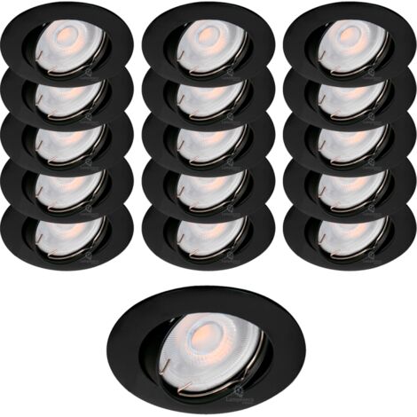 Lot de 15 Spots Aluminium Orientable Noir Mat avec GU10 LED de 5W eqv. 50W Blanc Chaud 3000K