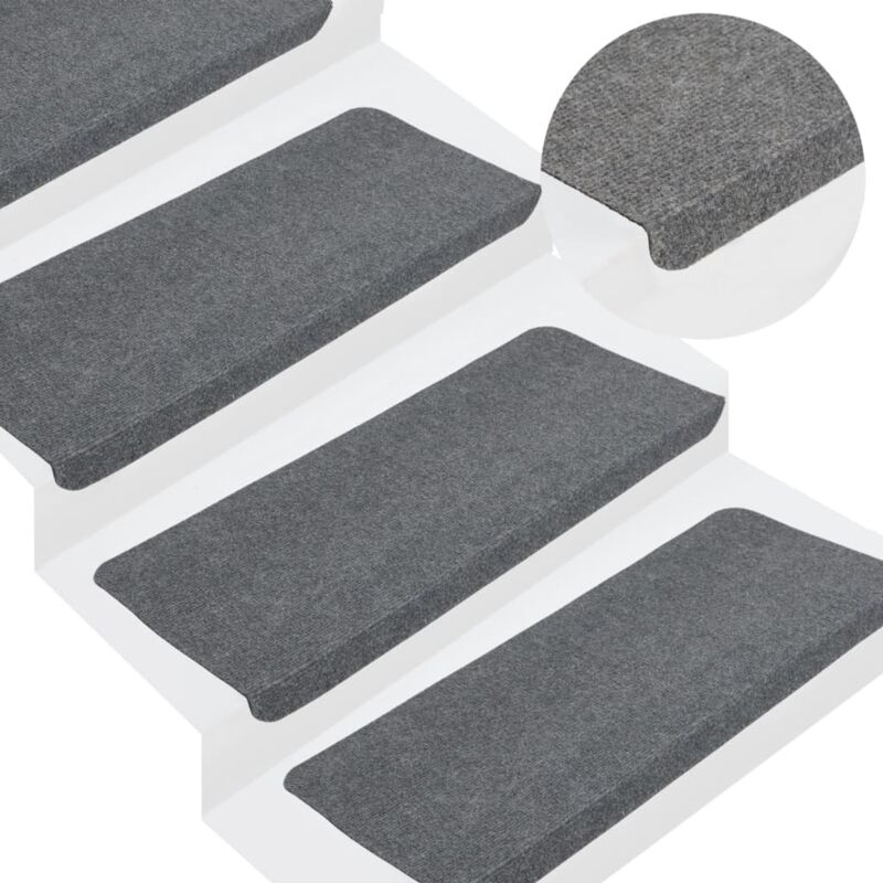 Lot de 15 Tapis d'escalier autocollants Tapis de marche Marchette Escalier 65x28 cm Gris 70610