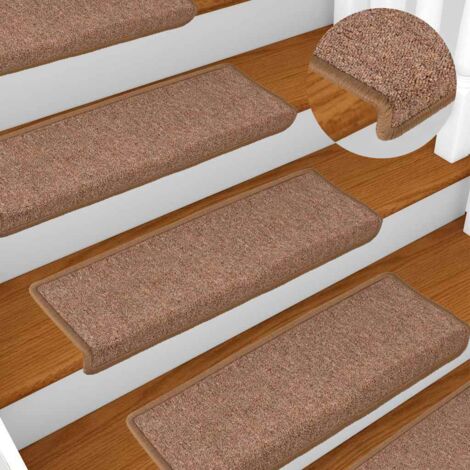 Lot de 15 Tapis d'escalier Tapis de marche Marchette Escalier 65x25 cm Marron 90143