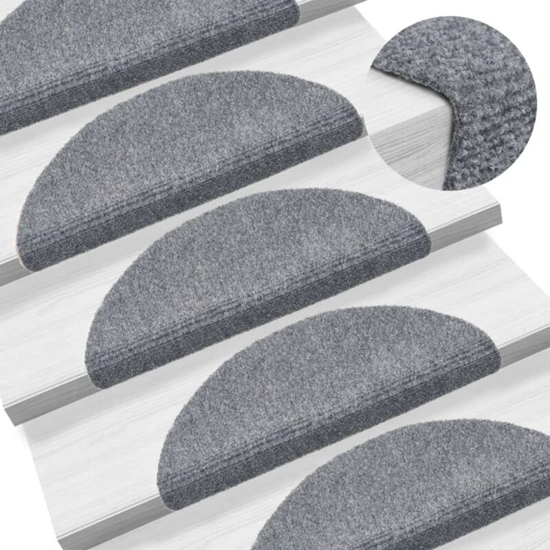 Lot de 15 Tapis d'escalier Tapis de marche Marchette Escalier auto-adhésif 56x17x3 cm Gris clair 55471