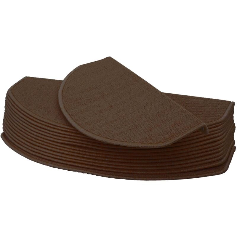 Lot de 15 tapis pour marches d'escalier HHG 585, protection d'escalier, 65x25cm, semi-circulaire, brun