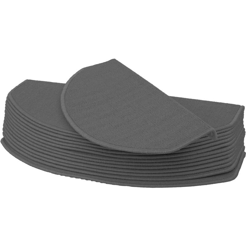 Mendler - Lot de 15 tapis pour marches d'escalier HWC-G49, protection d'escalier, 65x25cm - semi-circulaire, gris