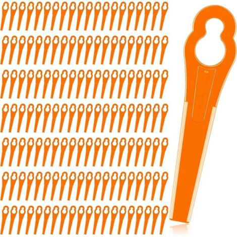 Lot de 150 lames de rechange en plastique pour tondeuse à gazon, tonte d'herbe, lames en nylon, accessoires compatibles avec Polycut 2-2 (orange)
