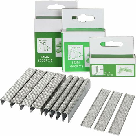 Lot de 15000 Agrafes Assortiment, 15 Boîte de Clous Agrafes Galvanisées Clous en Type D/ U/ T Solide et Résistantes, Accessoires d'agrafage, correspondent aux toutes les agrafeuses standard,