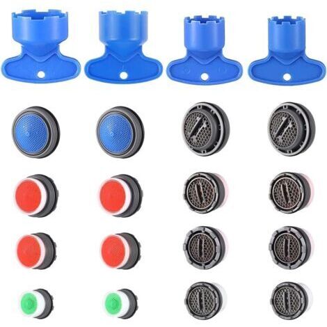 Lot de 16 Aérateur Mousseur de Robinet M24 M22 M18 M16 Male avec 4 Clé Embout Economiseur d'Eau Filtre Economie Aérateur pour Robinet Lavabo de Cuisine et Salle de Bain