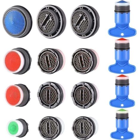 Lot de 16 aérateurs de robinet – Économiseur d'eau avec finition métal – Débit max agréable – Compatible mitigeur cuisine et lavabo
