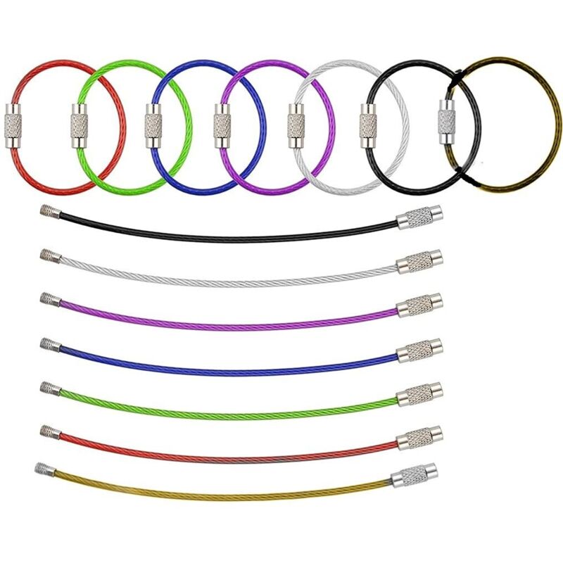 Lot de 16 anneaux porte-clés en acier inoxydable - 15 cm - Pour suspendre des bagages - 7 couleurs - 1,5 mm