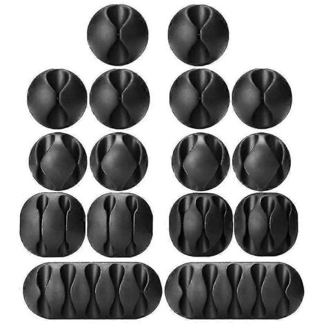 Lot de 16 attaches adhésives noires pour câbles, idéales pour organiser les fils et câbles à la maison, au bureau, en voiture ou sur un bureau.