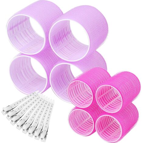 Lot de 16 Bigoudis Auto-Agrippants Sans Chaleur 4 Jumbo 4 Grands + 8 Pinces Cheveux Pour Longs Moyens Courts Épais Fins