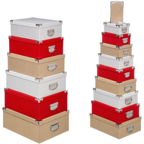 Lot de 16 Boîtes de rangement avec poignées et coins en métal déco pailletés - Feeric Christmas