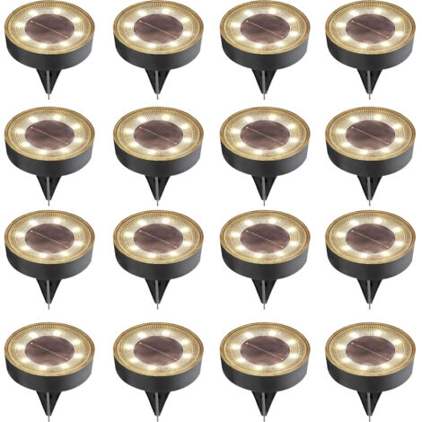 Lot de 16 bornes solaires, 8 lampes solaires d'extérieur à LED, blanc chaud 3000K, étanches IP68.