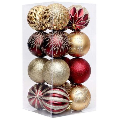 Lot de 16 boules de Noël pour décoration de Noël, boules de sapin rouge et or, pour intérieur et extérieur.