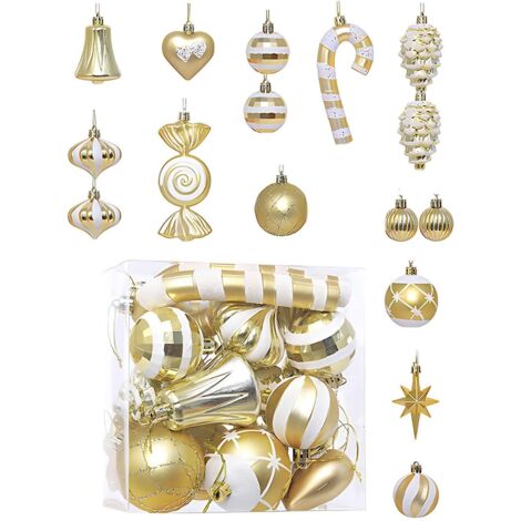 Lot de 16 boules décoratives pour sapin de Noël, boules incassables, décorations suspendues, idéales pour les fêtes de Noël, les mariages (doré)