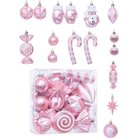 Lot de 16 boules décoratives pour sapin de Noël, boules incassables, décorations suspendues, idéales pour les fêtes de Noël, les mariages (rose)