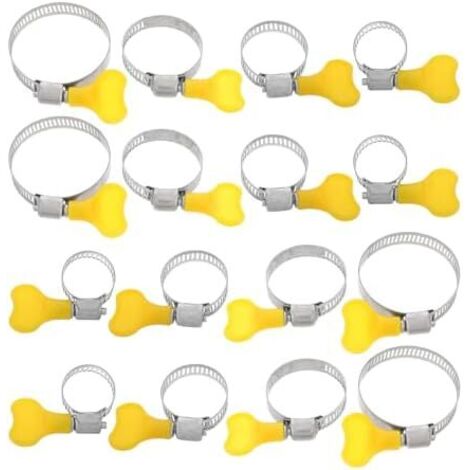 Lot de 16 Colliers Serrage Inox Poignée Réglable, Assortiment 10-44 Mm, Pince Réparation D'eau Lourde, Plomberie et Tuyauterie, Vis Moletée pour Fixation Sécurisée -