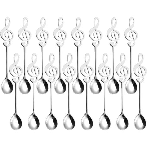 Lot de 16 Cuillères à Café en Forme de Note de Musique, Cuillères à Dessert en Acier Inoxydable, Cuillères Musique Décoratives pour Musiciens, Cadeaux, Café, Thé, Dessert, Argent