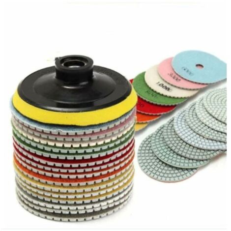 Lot de 16 disques de polissage diamantés 100mm – Humides et secs pour granit, marbre, béton – Haute résistance à l'usure - 16pcs