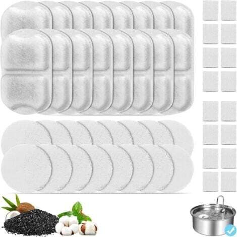 Lot de 16 filtres de fontaine de rechange pour distributeur d'eau de chien en acier inoxydable de 7 L/1,8 G, filtres de fontaine pour chat, filtre à eau triple filtration, filtres de rechange