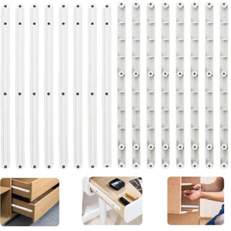 Lot de 16 glissières de tiroir, 300 mm, en plastique blanc, pour cuisine et placards