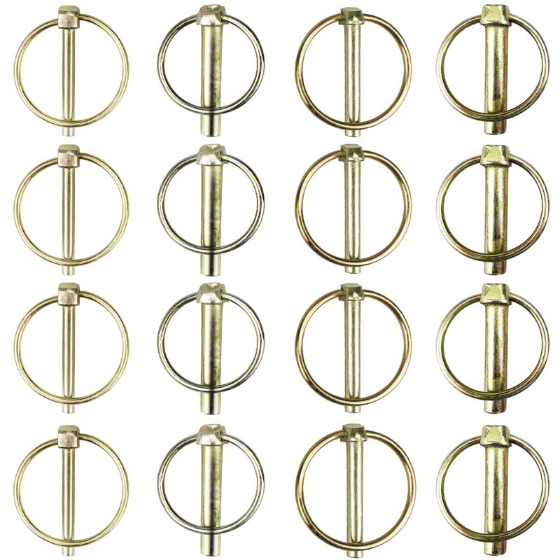 Lot de 16 Goupilles Clips Rond Sécurité en Acier au Carbone,Goupille de Lynch avec Anneau,Goupilles de Verrouillage, pour Remorques, Tracteurs,