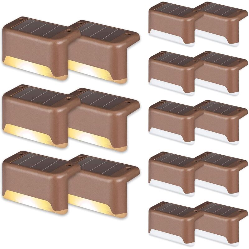Lot de 16 lampes d'escalier LED étanches pour escaliers extérieurs, marches, terrasses et décoration (marron, blanc chaud) Lot de 16 lampes d'escalier LED étanches pour escaliers extérieurs, marches, terrasses et décoration (marron, blanc chaud)