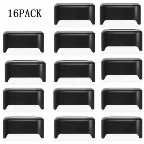 Lot de 16 lampes solaires de jardin à LED étanches pour escaliers extérieurs, marches, clôtures, chemins, terrasses et allées noir (blanc chaud)