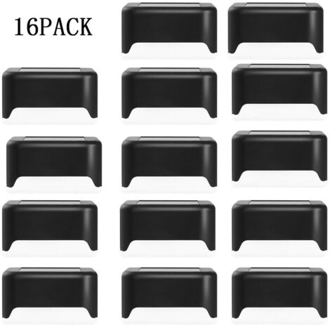 Lot de 16 lampes solaires de jardin à LED étanches pour escaliers extérieurs, marches, clôtures, chemins, terrasses et allées noir (blanc chaud)