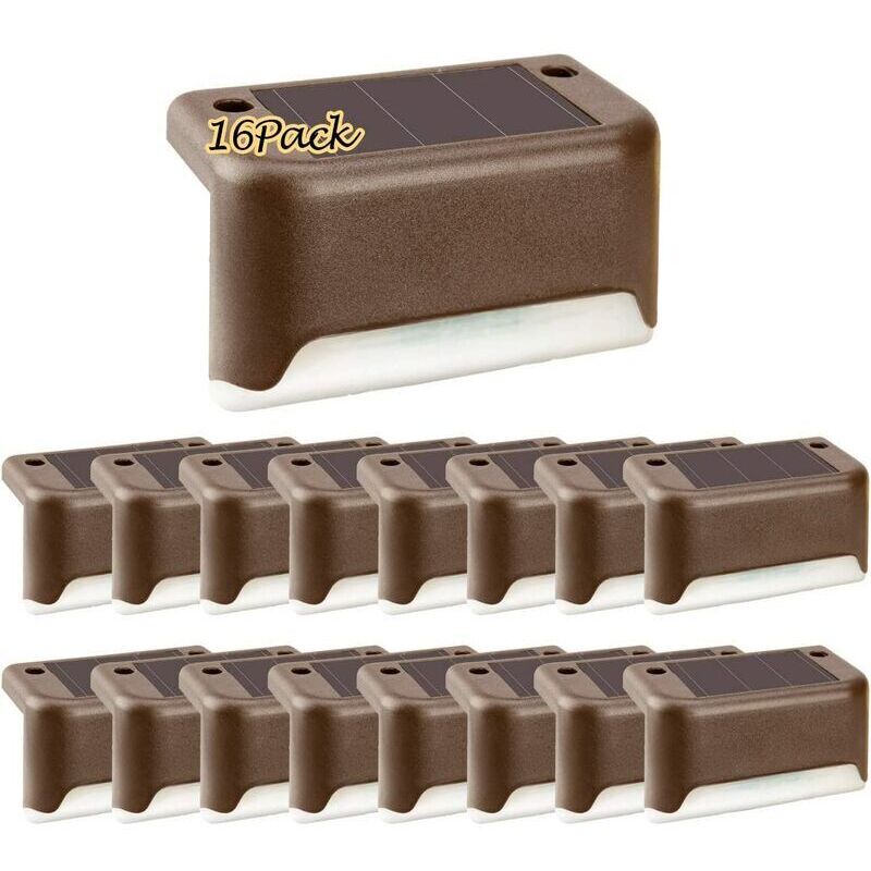 Lot de 16 lampes solaires d'extérieur pour terrasse, lampes solaires led étanches pour escaliers extérieurs, échelles, clôtures, cours et allées