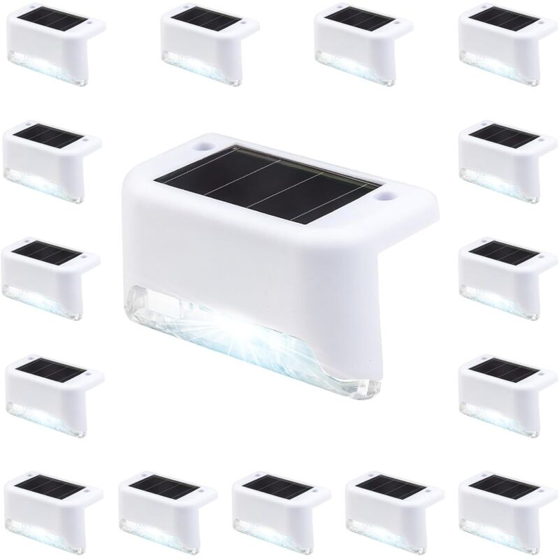 Lot de 16 lampes solaires étanches pour clôture, escaliers, clôture, cour, terrasse et chemin (blanc, blanc) Lot de 16 lampes solaires étanches pour clôture, escaliers, clôture, cour, terrasse et chemin (blanc, blanc)