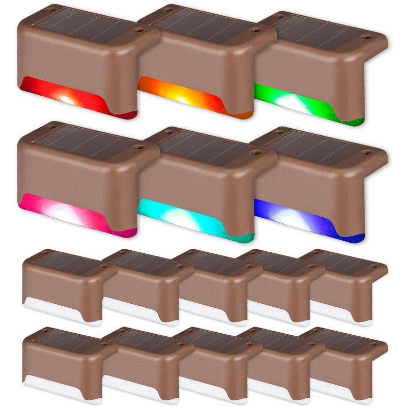 Lot de 16 lampes solaires étanches pour escaliers extérieurs, marches, clôtures, cour, patio et allée (marron, changement de couleur)
