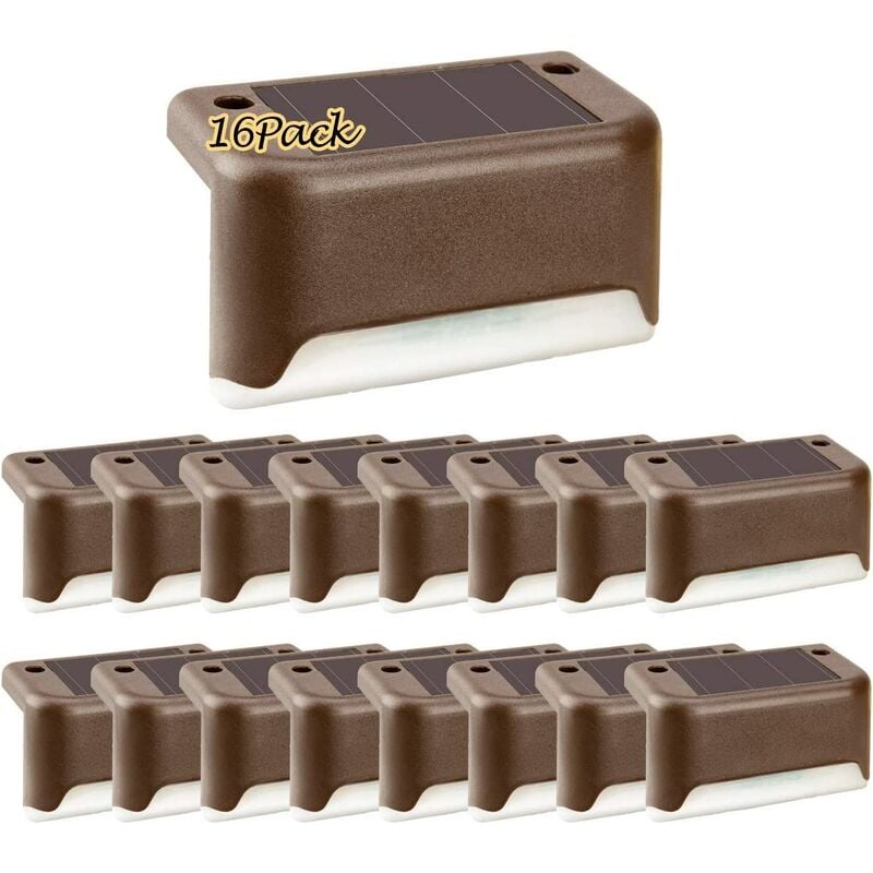 Lot de 16 lampes solaires d'extérieur pour terrasse, lampes solaires LED étanches pour escaliers extérieurs, échelles, clôtures, cours et allées