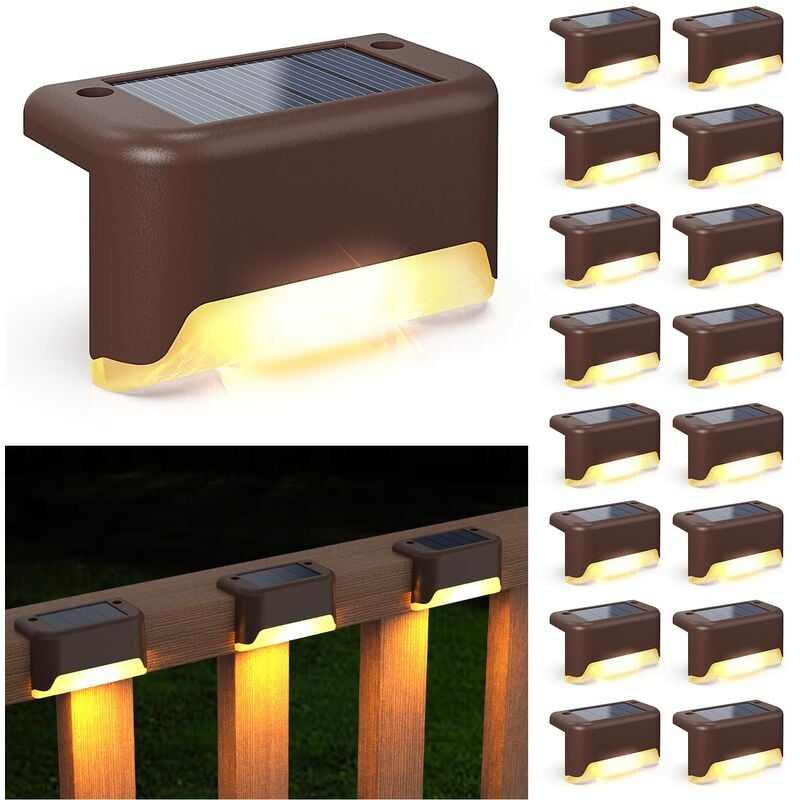 Lot de 16 lampes solaires pour terrasse, lampes solaires d'extérieur étanches à led pour marches, clôtures, terrasses, balustrades et escaliers