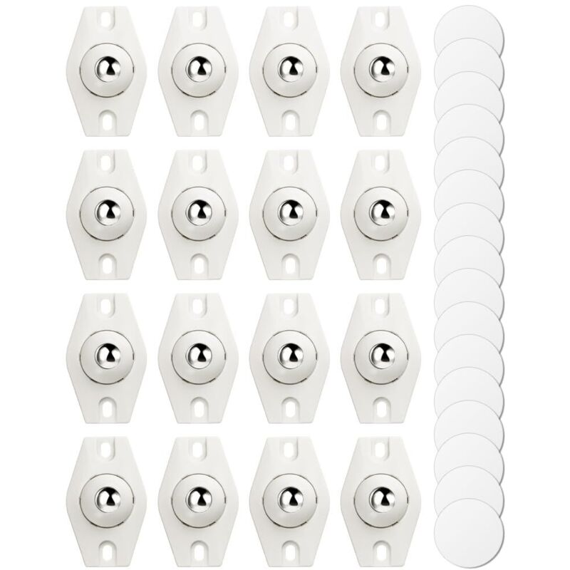 Lot de 16 mini roulettes pivotantes autocollantes à 360° pour meubles, boîtes de rangement, ustensiles de cuisine et poubelles (blanc)