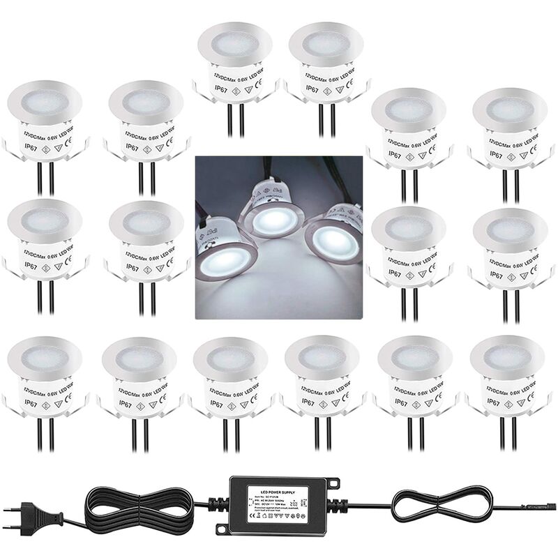Ilovemilan - Lot de 16 Mini Spot LED Encastrable Extérieur, IP67 Étanche, Lumière Blanc du Jour 4500K, Lampe de sol 32MM 0.6W DC12V pour Chemin