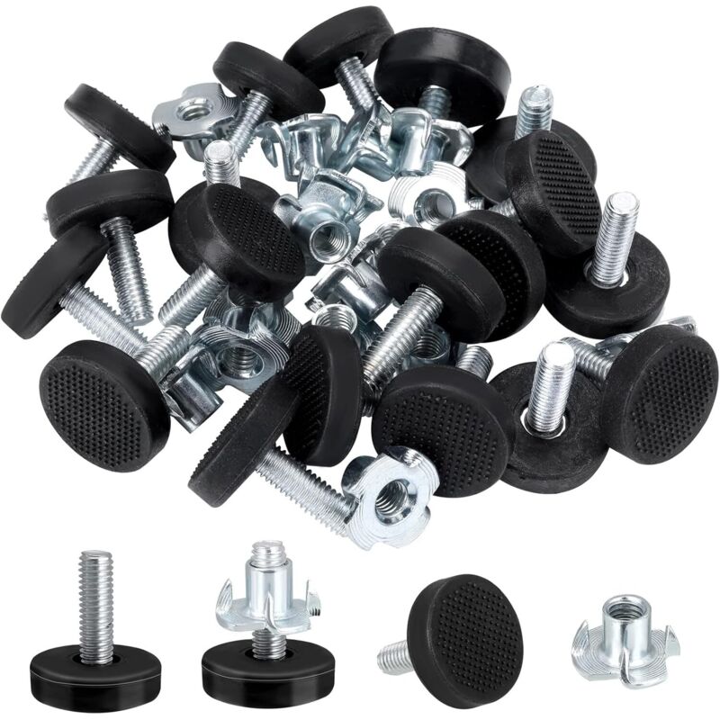 Lot de 16 pieds de nivellement réglables en hauteur - Filetage M6 - Pour meubles robustes - Avec écrous en T - Pour table et chaise - Protection du Lot de 16 pieds de nivellement réglables en hauteur - Filetage M6 - Pour meubles robustes - Avec écrous en T - Pour table et chaise - Protection du