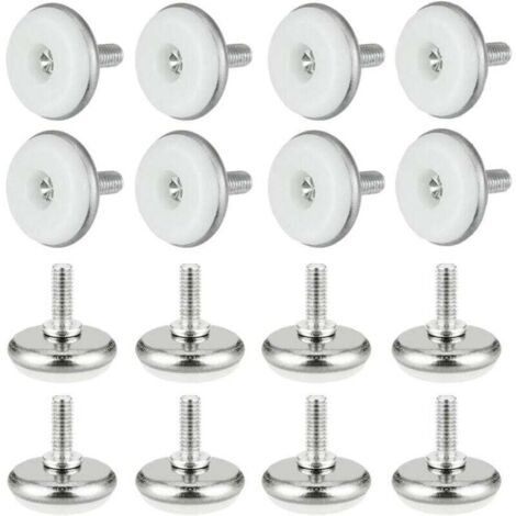 Lot de 16 pieds de nivellement réglables en plastique et métal, M6 x 15 x 30 mm, blancs, avec écrou, vis de réglage pour table, meuble, bureau, armoire, chaise