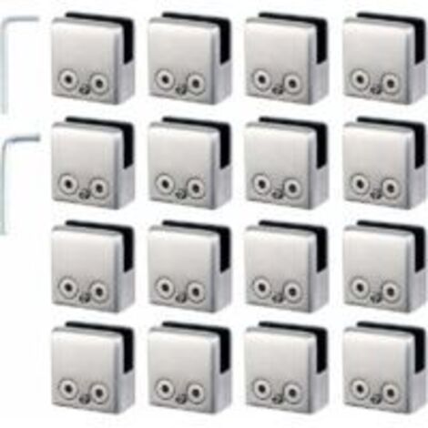 Lot de 16 pinces à verre 8-10mm en acier inoxydable 304 – Réglables pour fixation miroir mural – Pour balustrades et clôtures de piscine