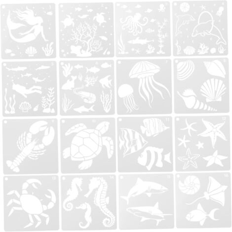 Lot de 16 Pochoirs Réutilisables pour Peinture Murale Thème Marine