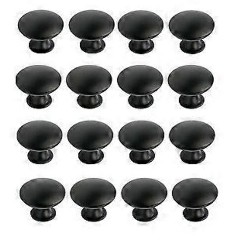 Lot de 16 poignées de porte noires en forme de champignon pour portes, tiroirs et placards (30 mm).