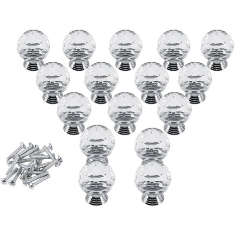 Lot de 16 poignées de tiroir/placard en verre transparent en forme de boule de cristal de 30 mm