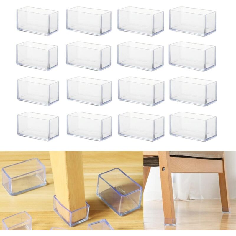Lot de 16 protections de sol rectangulaires en silicone pour pieds de chaise, 20 x 30 mm, transparentes